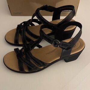Clarks Sandals Womens 11 Black Leather Emily Rose